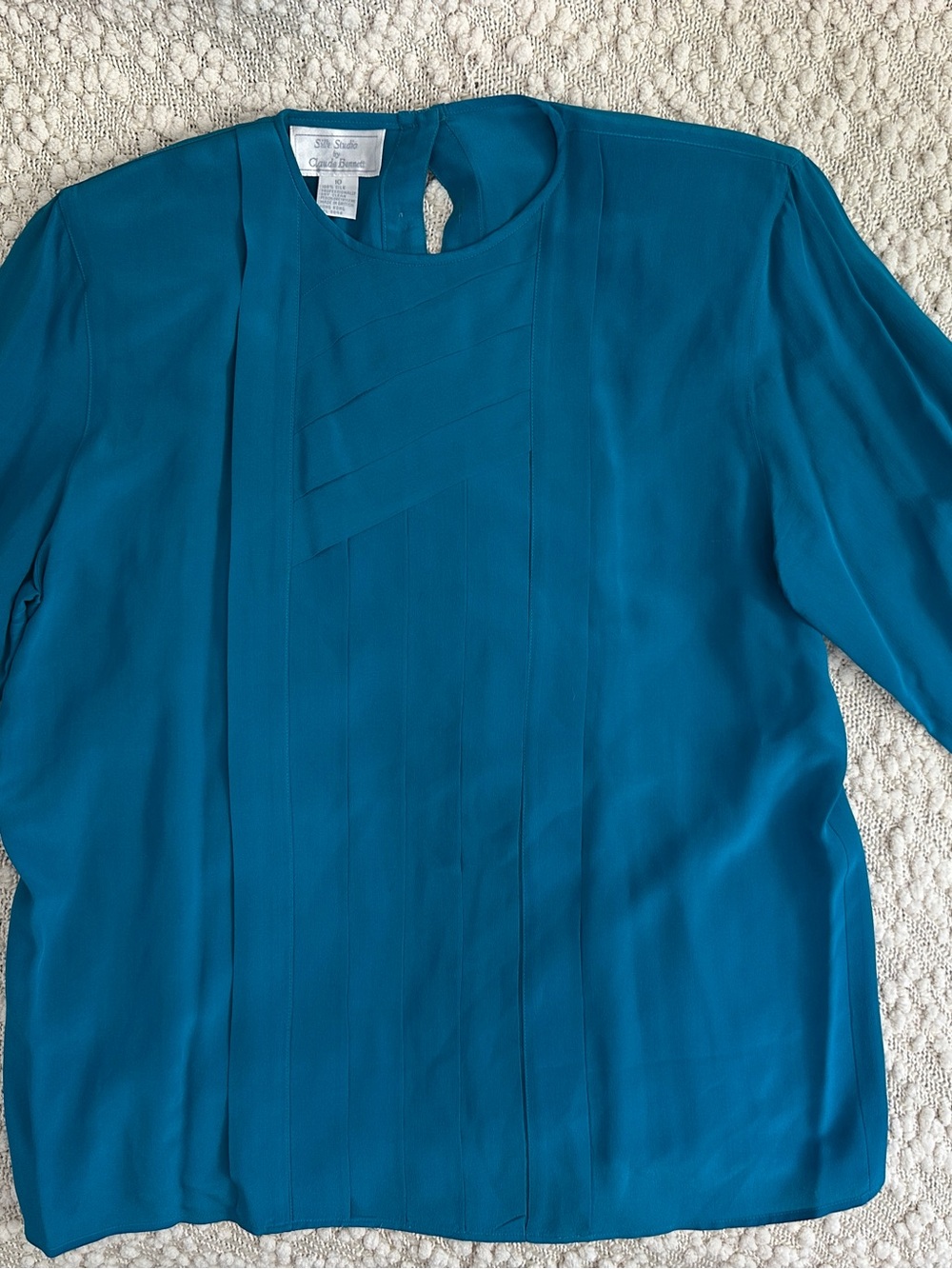 Vintage Silk Studio by Claude Bennett Teal 100% Silk Blouse Size 10 British HK - Picture 2 of 5
